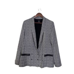 Paige Karissa Houndstooth Black White Printed Check Blazer Womens L